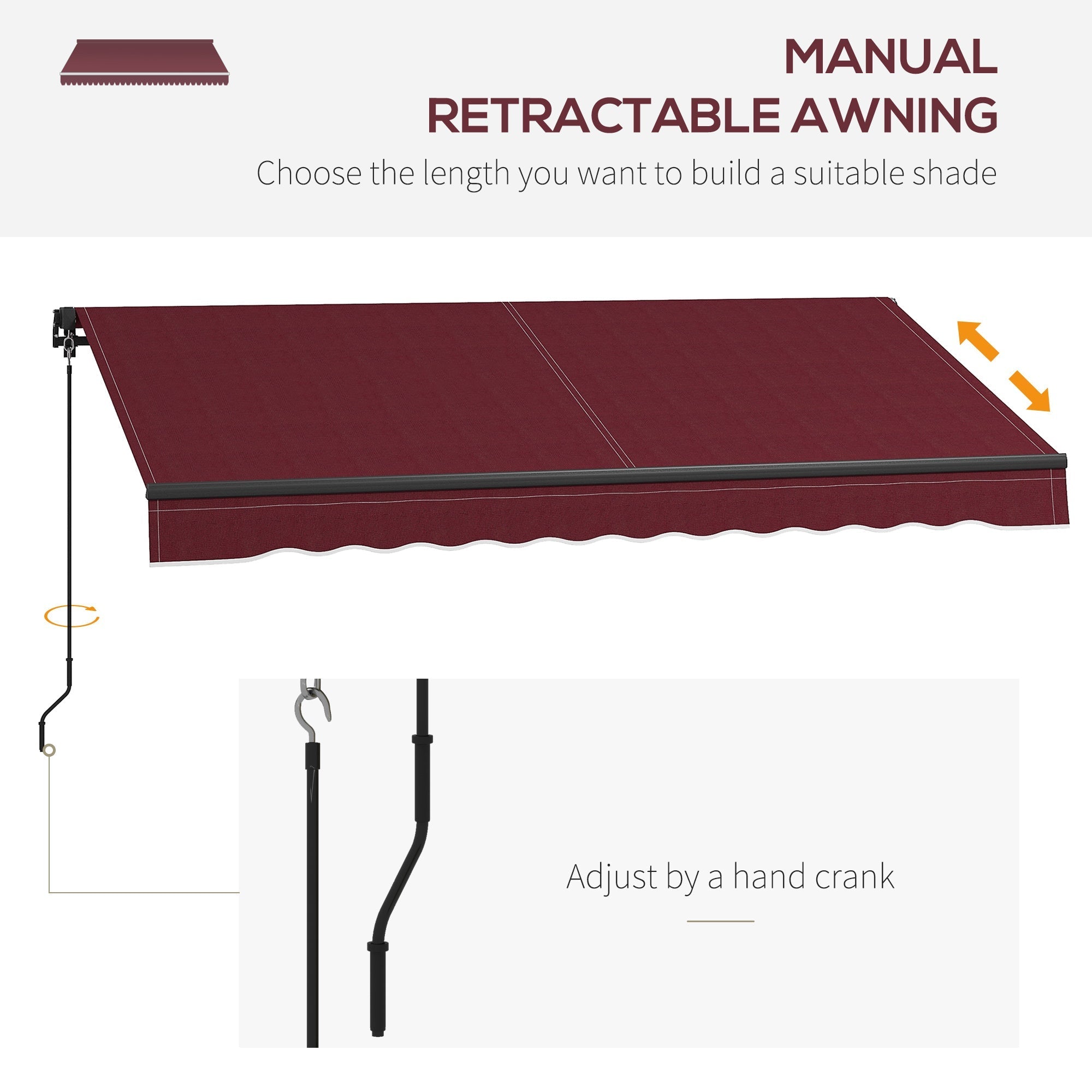 10' x 8' Retractable Awning, 280gsm UV Resistant Sunshade Shelter, for Deck, Balcony, Yard, Wine Red Patio Awnings   at Gallery Canada