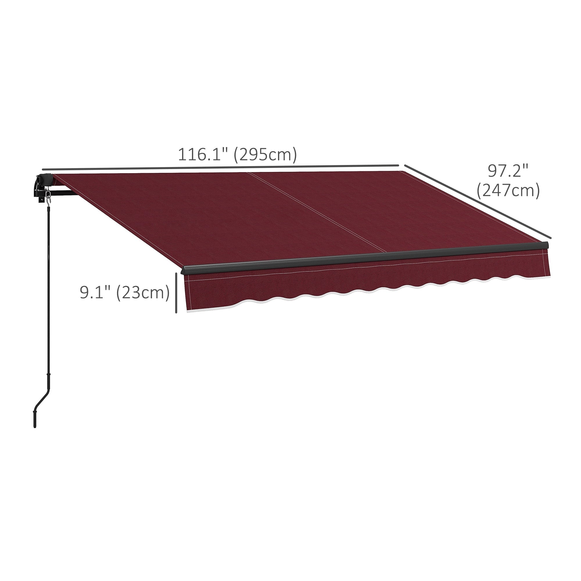 10' x 8' Retractable Awning, 280gsm UV Resistant Sunshade Shelter, for Deck, Balcony, Yard, Wine Red Patio Awnings   at Gallery Canada