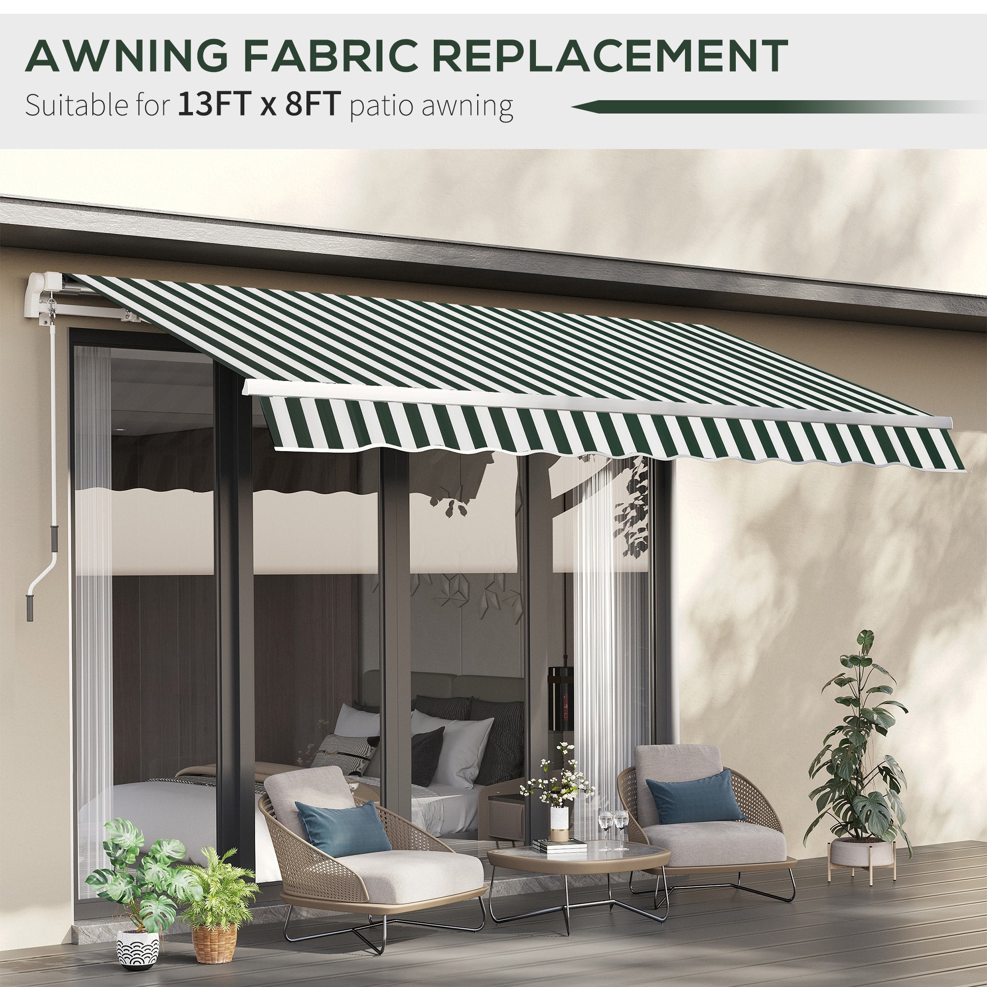 10' x 8' Retractable Awning Fabric Replacement Outdoor Sunshade Canopy Awning Cover, UV Protection, Green and White Awning Fabric Replacement   at Gallery Canada