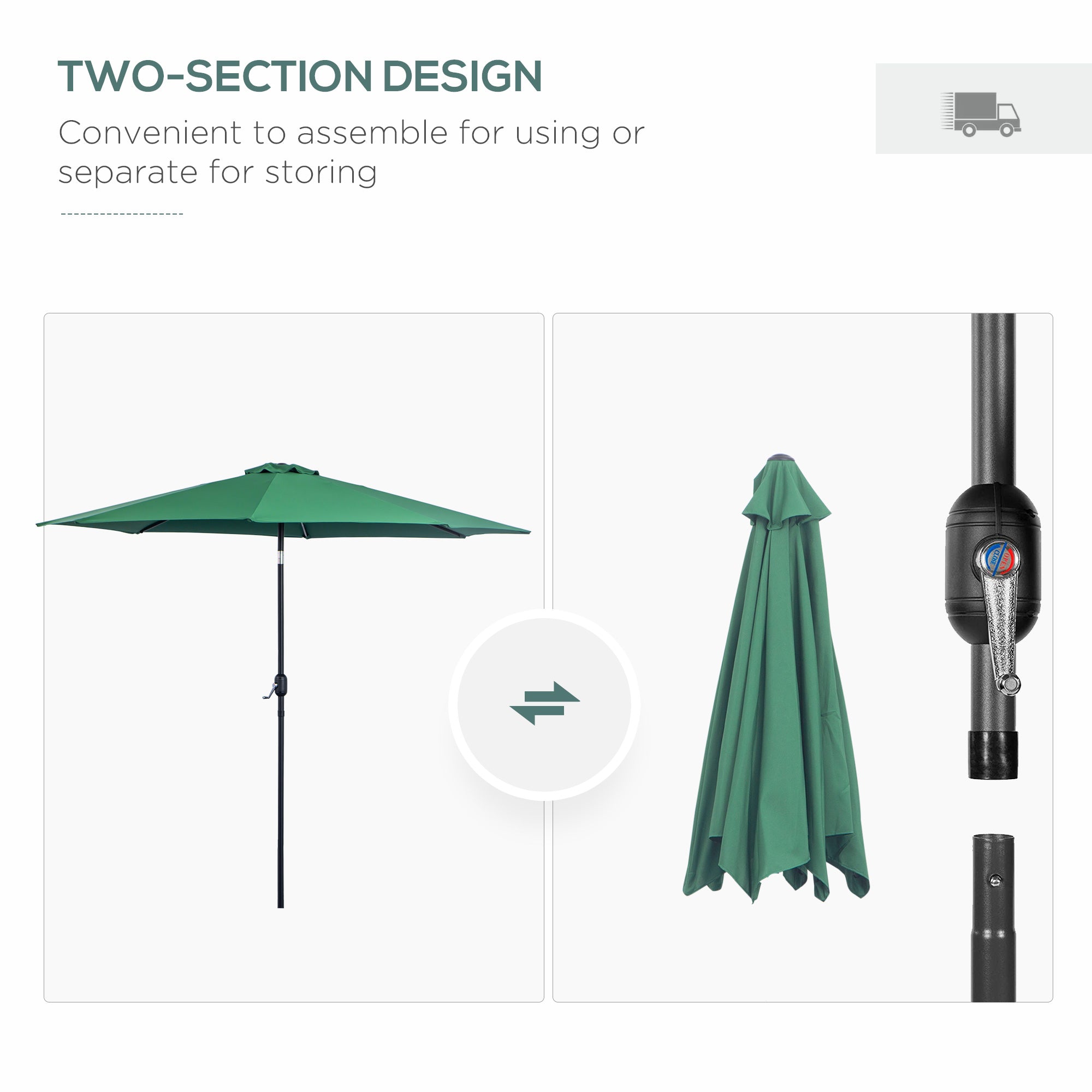 10' x 8' Round Market Umbrella, Patio Umbrella with Crank Handle and Tilt, Outdoor Parasol for Garden, Bench, Lawn, Green Sun Umbrellas   at Gallery Canada