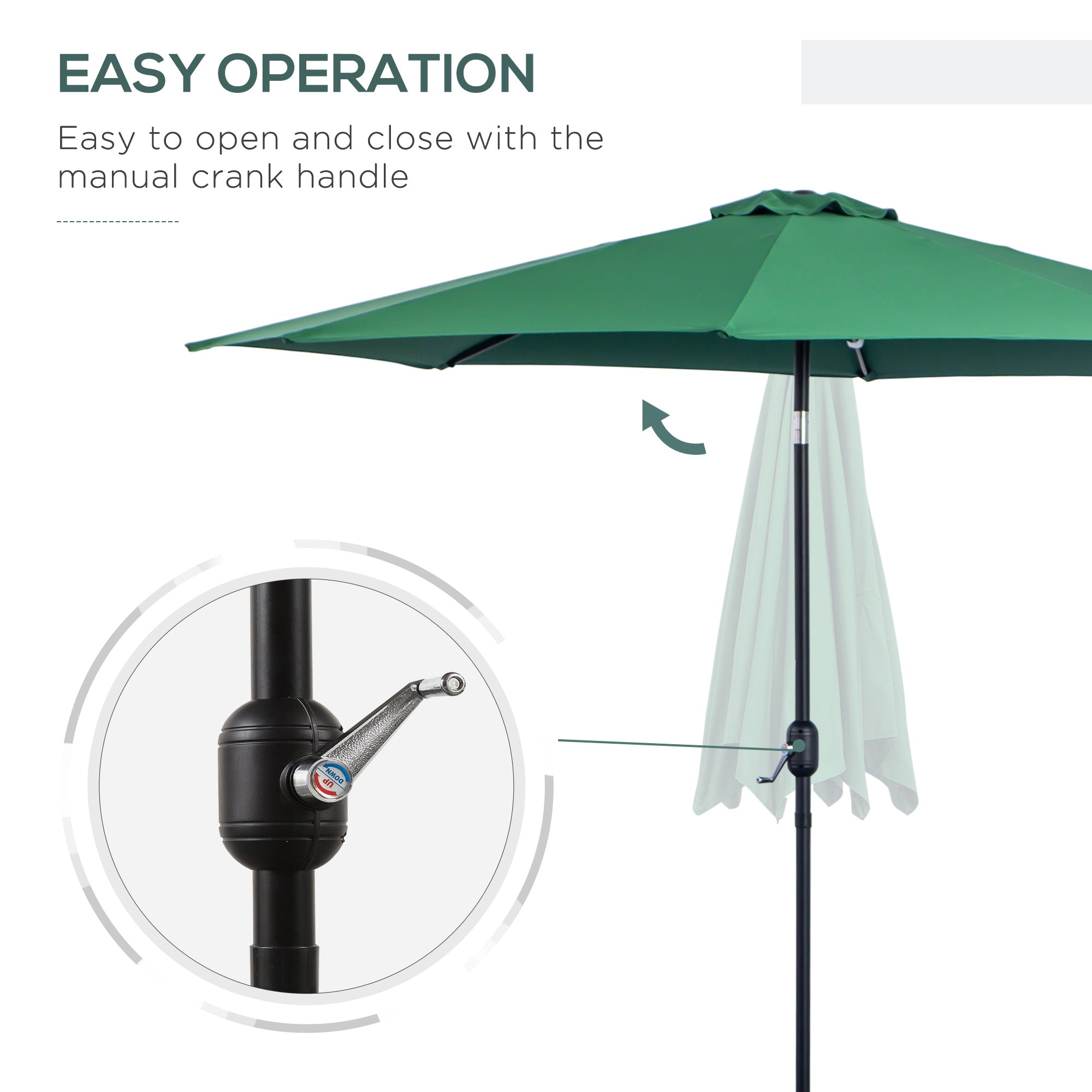 10' x 8' Round Market Umbrella, Patio Umbrella with Crank Handle and Tilt, Outdoor Parasol for Garden, Bench, Lawn, Green Sun Umbrellas   at Gallery Canada