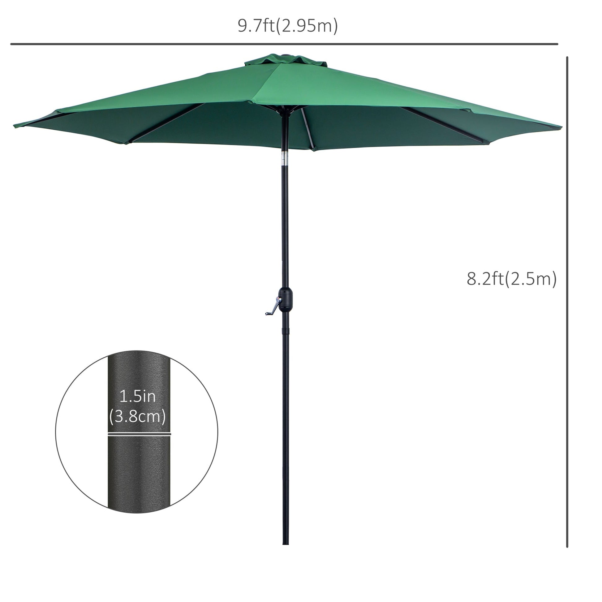 10' x 8' Round Market Umbrella, Patio Umbrella with Crank Handle and Tilt, Outdoor Parasol for Garden, Bench, Lawn, Green Sun Umbrellas   at Gallery Canada