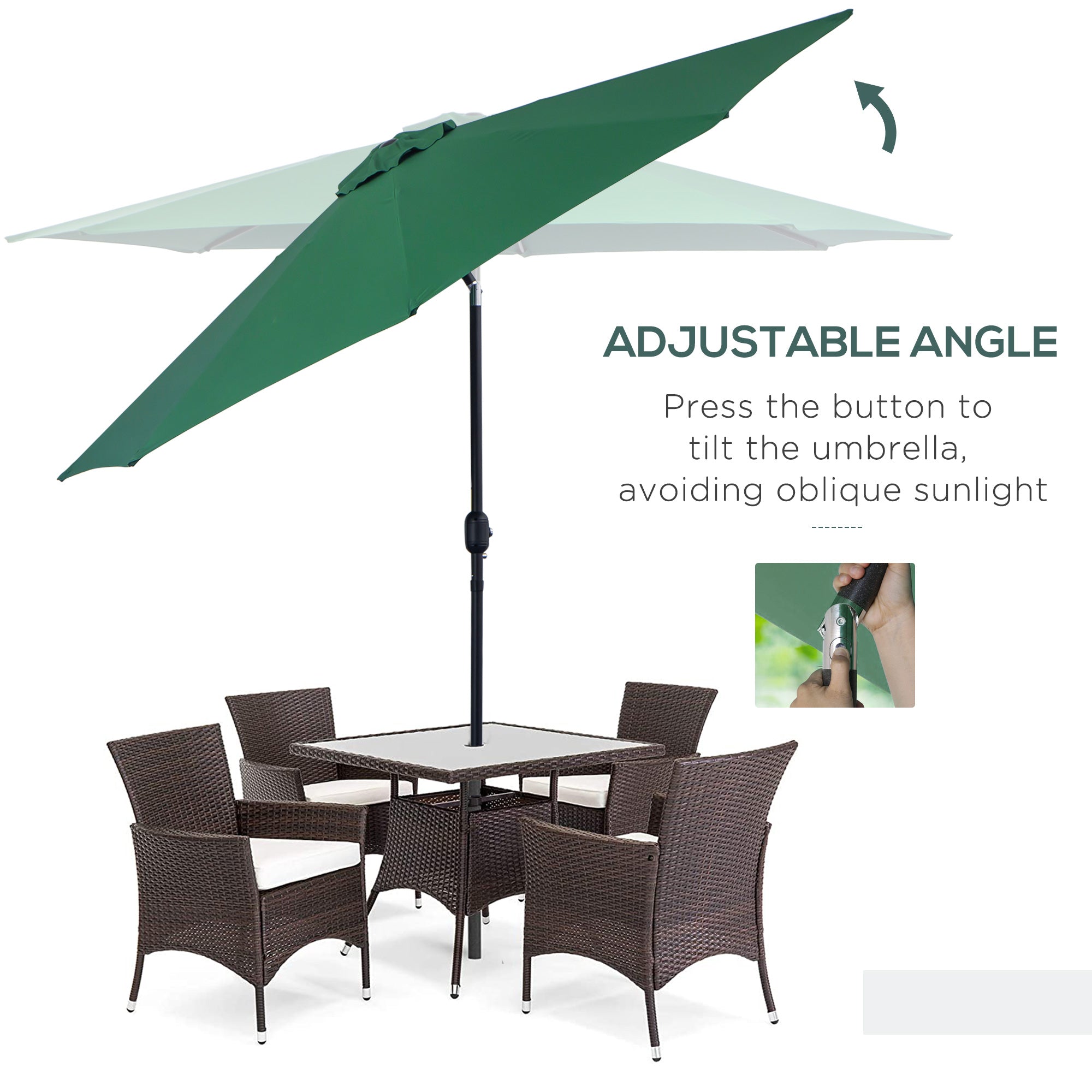 10' x 8' Round Market Umbrella, Patio Umbrella with Crank Handle and Tilt, Outdoor Parasol for Garden, Bench, Lawn, Green Sun Umbrellas   at Gallery Canada