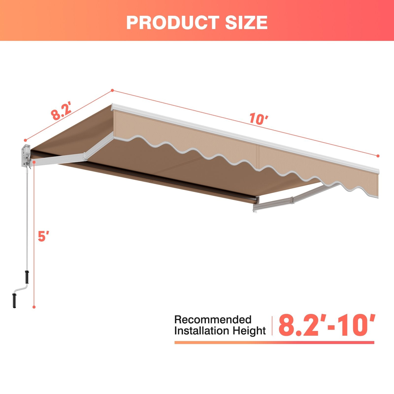 10 x 8.2 Feet Retractable Awning with Easy Opening Manual Crank Handle, Beige Canopies   at Gallery Canada