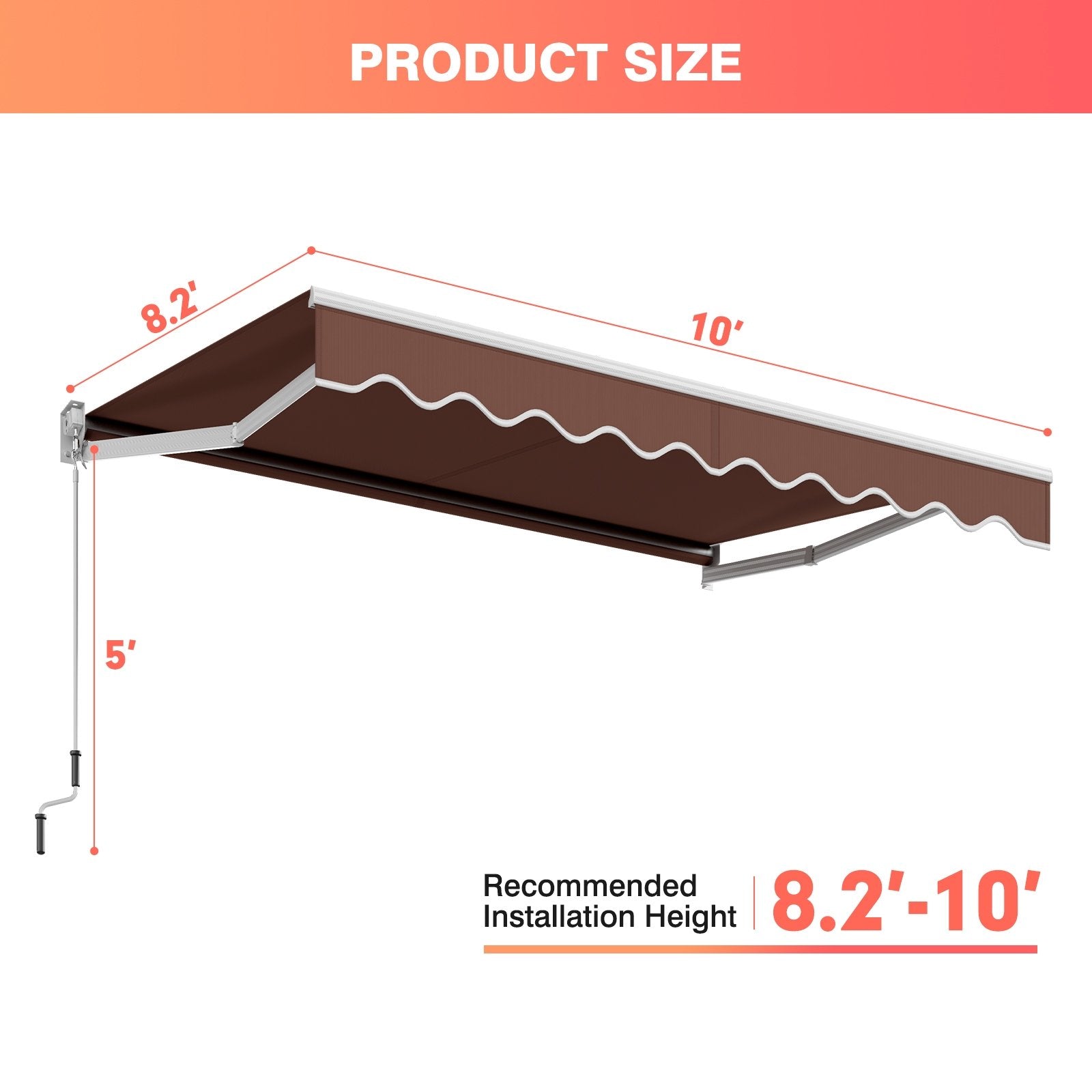 10 x 8.2 Feet Retractable Awning with Easy Opening Manual Crank Handle, Brown Canopies   at Gallery Canada