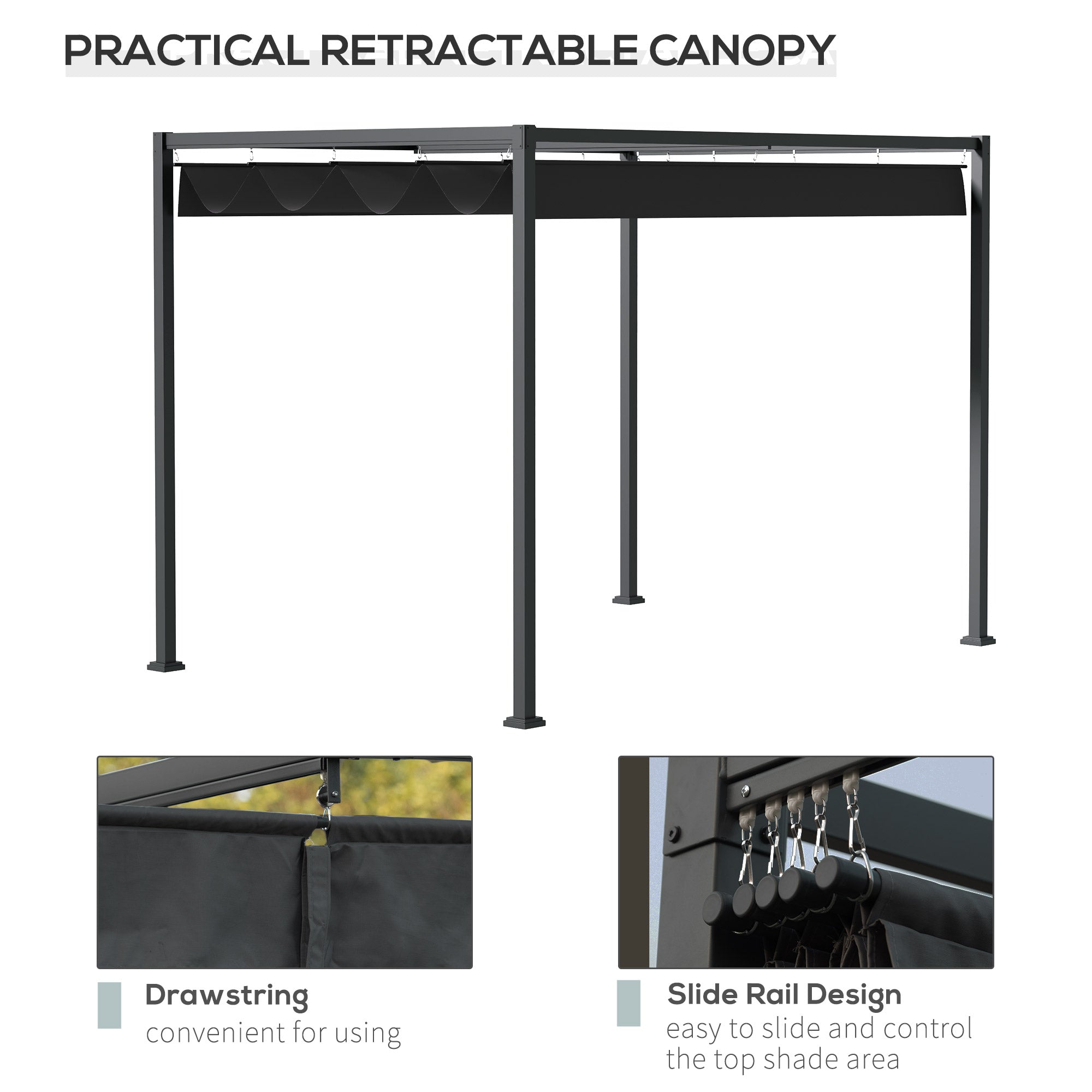 10' x7' Patio Pergola with Retractable Canopy, Outdoor Sun Shelter, Yard Shade, Black Pergolas   at Gallery Canada