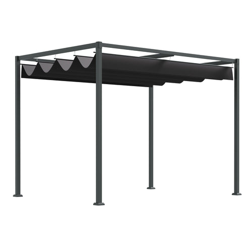 10' x7' Patio Pergola with Retractable Canopy, Outdoor Sun Shelter, Yard Shade, Black