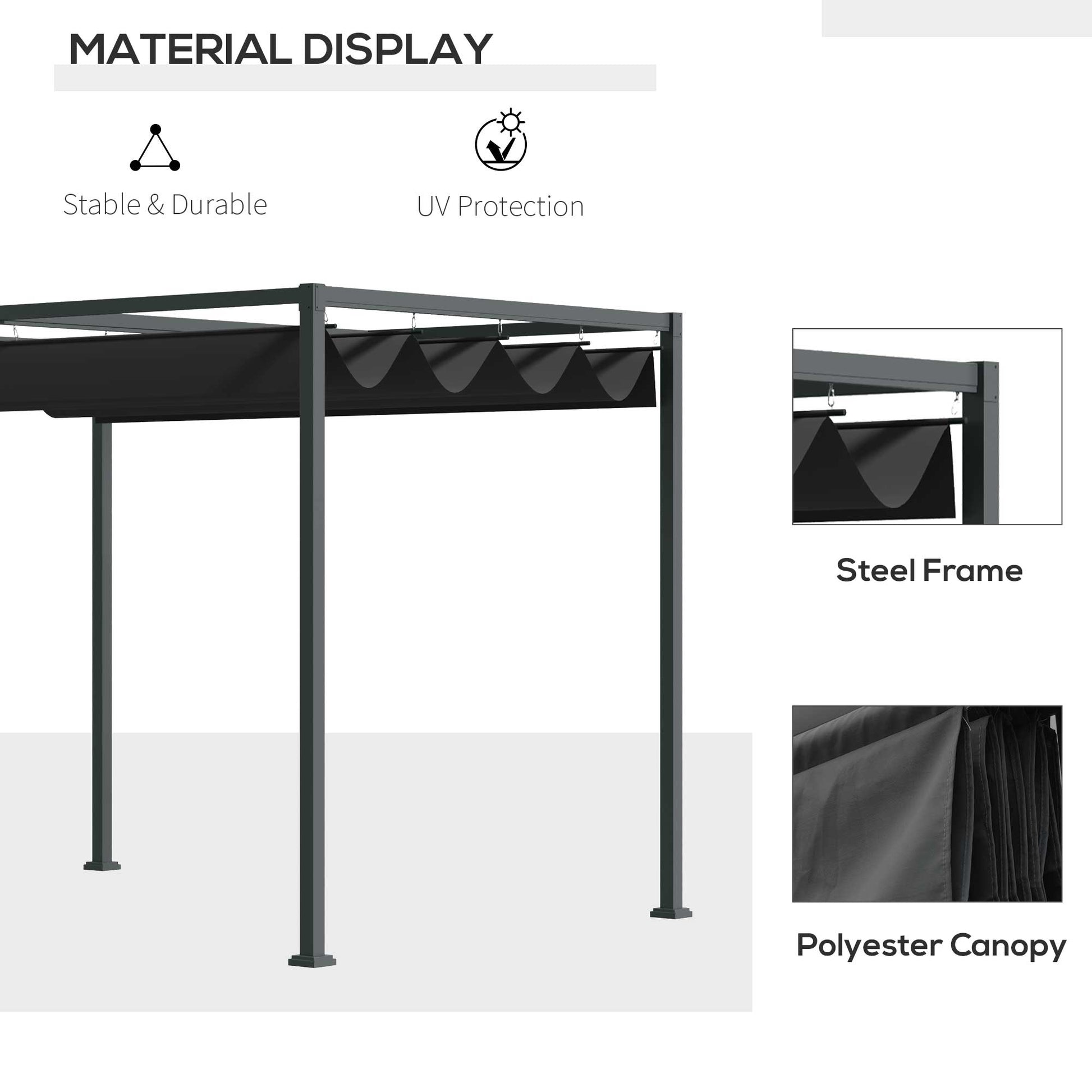 10' x7' Patio Pergola with Retractable Canopy, Outdoor Sun Shelter, Yard Shade, Black Pergolas   at Gallery Canada