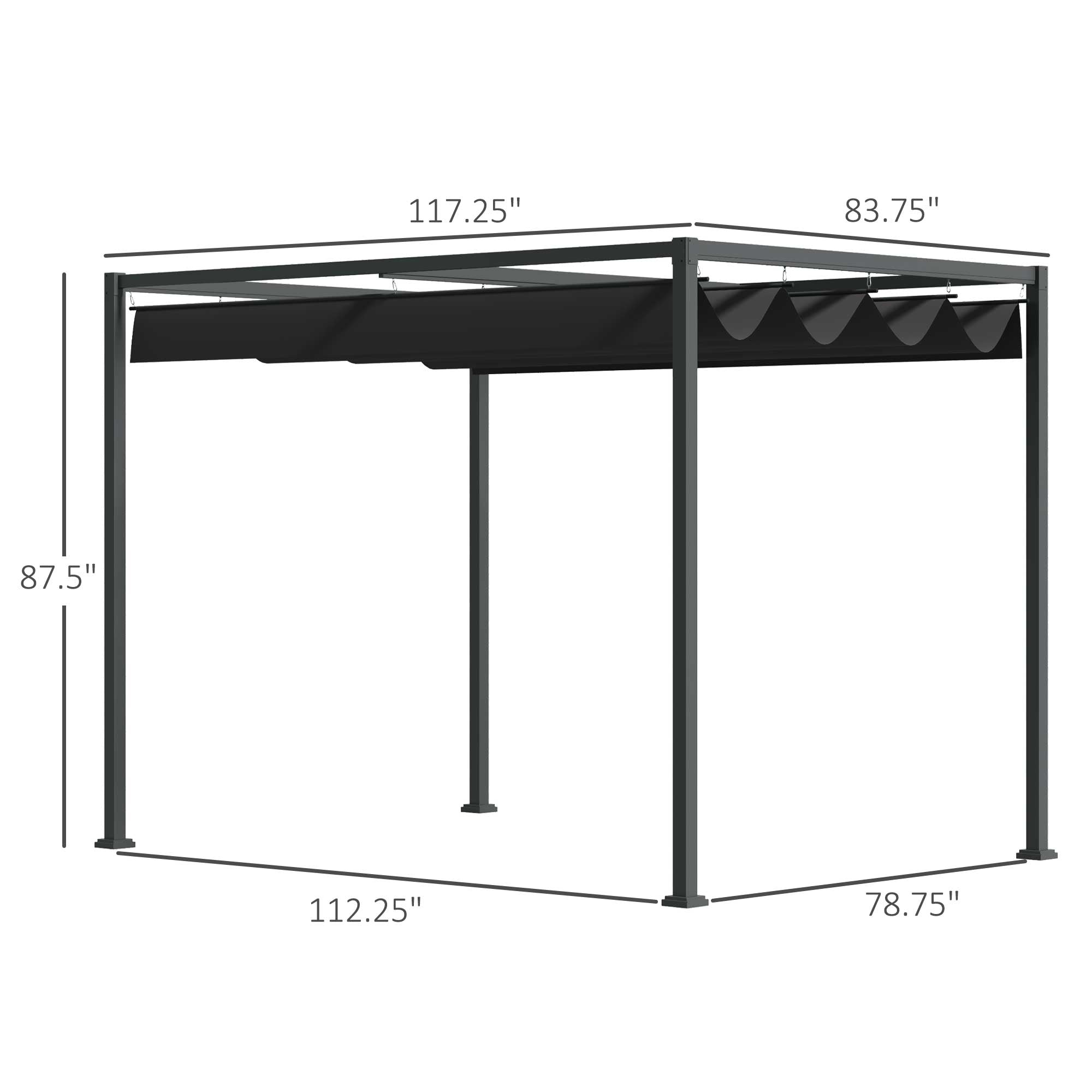 10' x7' Patio Pergola with Retractable Canopy, Outdoor Sun Shelter, Yard Shade, Black Pergolas   at Gallery Canada