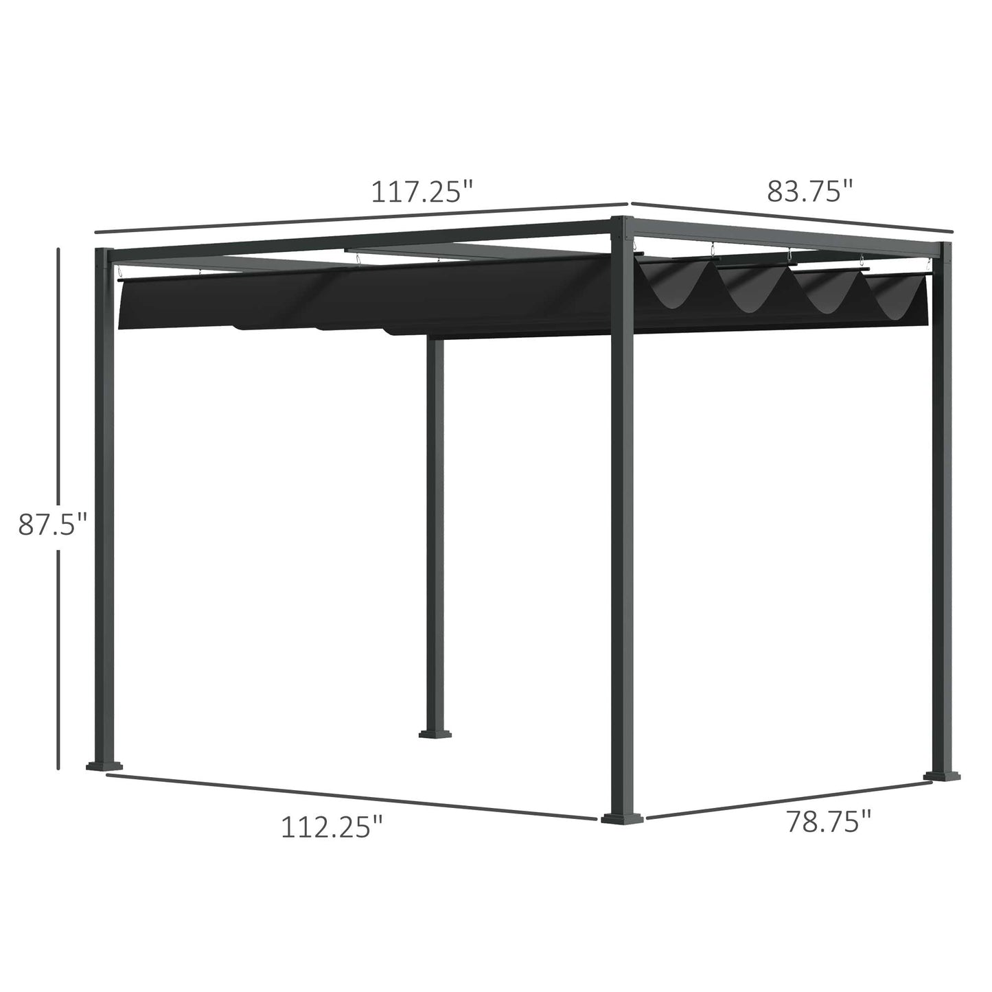 10' x7' Patio Pergola with Retractable Canopy, Outdoor Sun Shelter, Yard Shade, Black Pergolas   at Gallery Canada