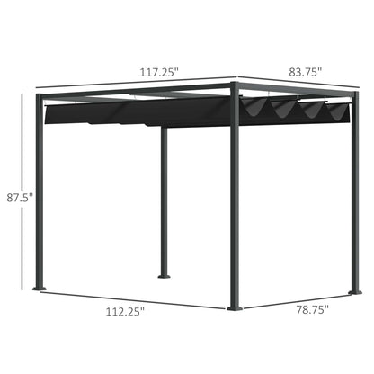 10' x7' Patio Pergola with Retractable Canopy, Outdoor Sun Shelter, Yard Shade, Black Pergolas   at Gallery Canada