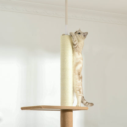 100" Floor To Ceiling Cat Tree w/ 3 Perches Activity Center for Kittens Cat Tower Furniture, Brown Floor to Ceiling Cat Trees   at Gallery Canada