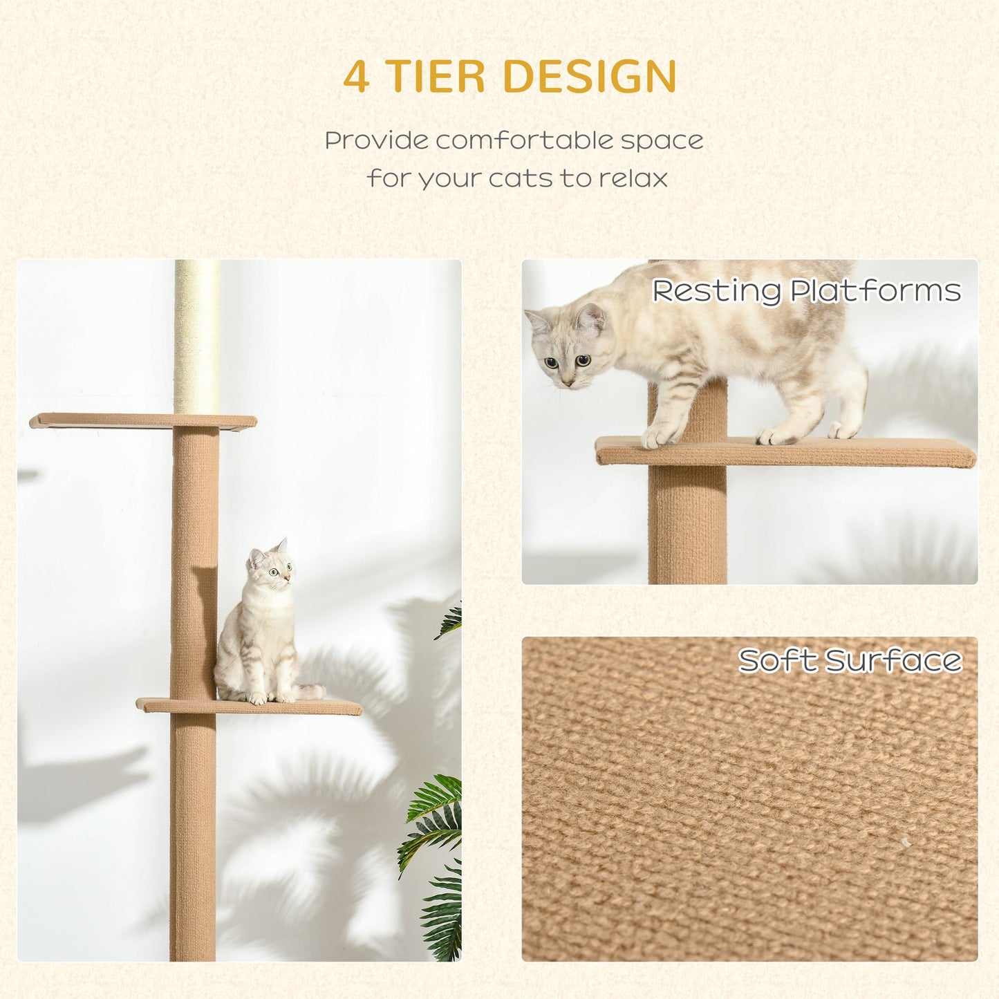 100" Floor To Ceiling Cat Tree w/ 3 Perches Activity Center for Kittens Cat Tower Furniture, Brown - Gallery Canada