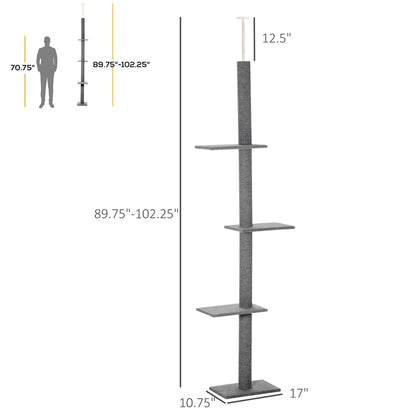 100" Floor To Ceiling Cat Tree w/ 3 Perches Activity Center for Kittens Cat Tower Furniture, Grey Floor to Ceiling Cat Trees   at Gallery Canada