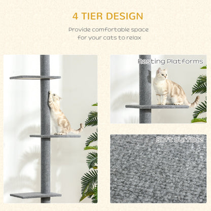 100" Floor To Ceiling Cat Tree w/ 3 Perches Activity Center for Kittens Cat Tower Furniture, Grey Floor to Ceiling Cat Trees   at Gallery Canada