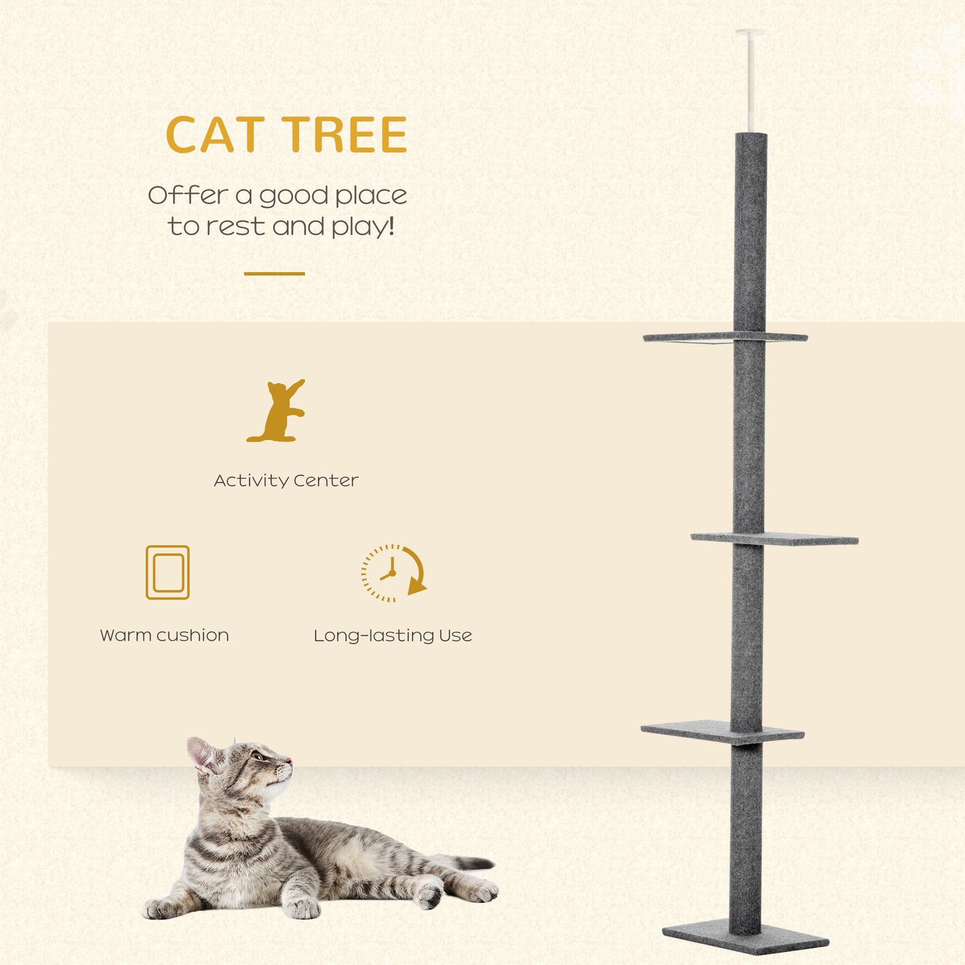 100" Floor To Ceiling Cat Tree w/ 3 Perches Activity Center for Kittens Cat Tower Furniture, Grey Floor to Ceiling Cat Trees   at Gallery Canada