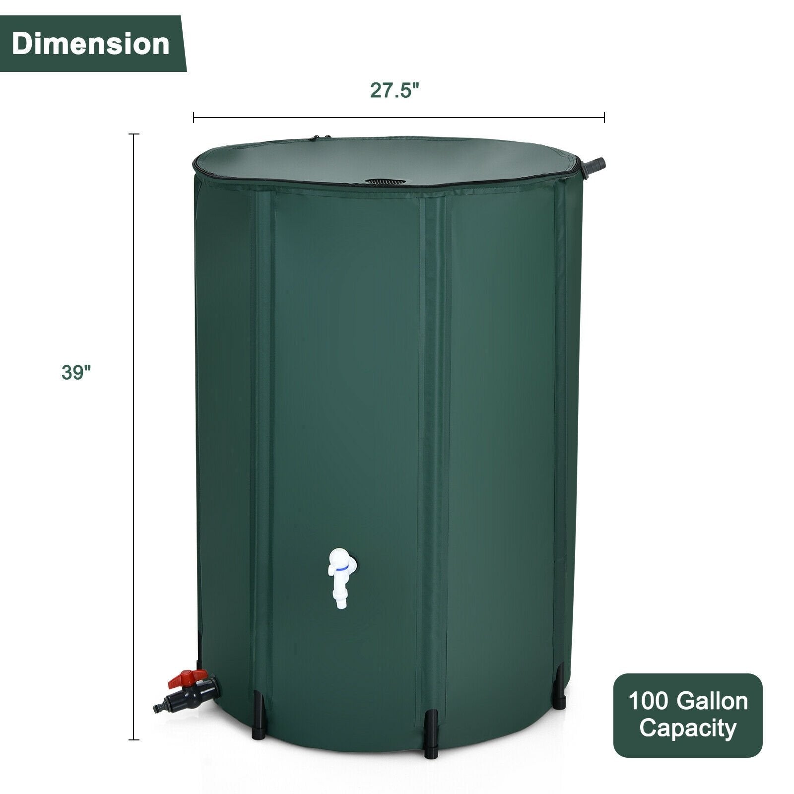 100 Gallon Portable Rain Barrel Water Collector Tank with Spigot Filter, Green Watering & Irrigation   at Gallery Canada