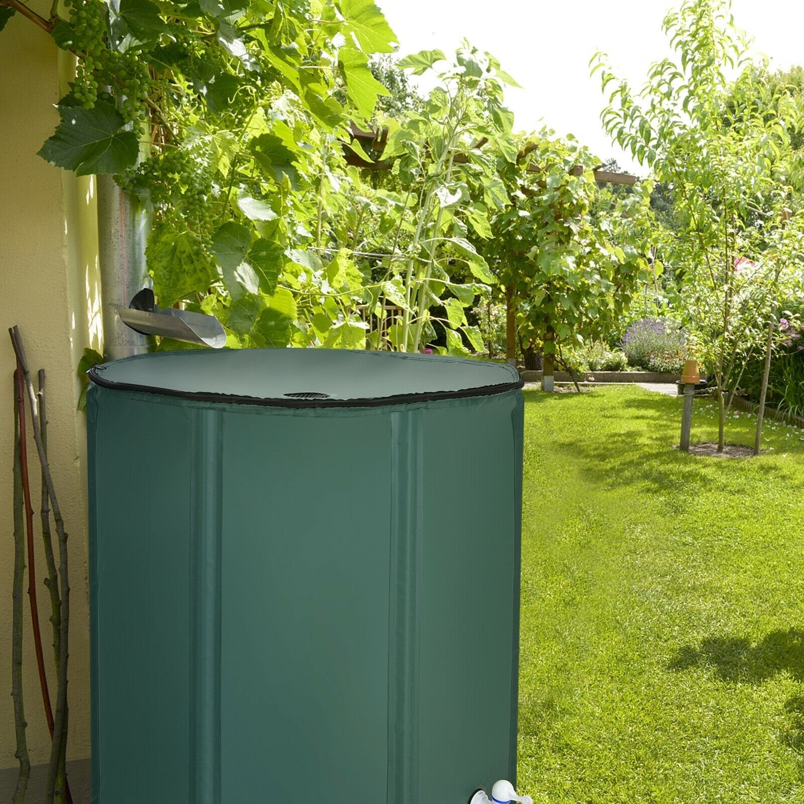 100 Gallon Portable Rain Barrel Water Collector Tank with Spigot Filter, Green Watering & Irrigation   at Gallery Canada