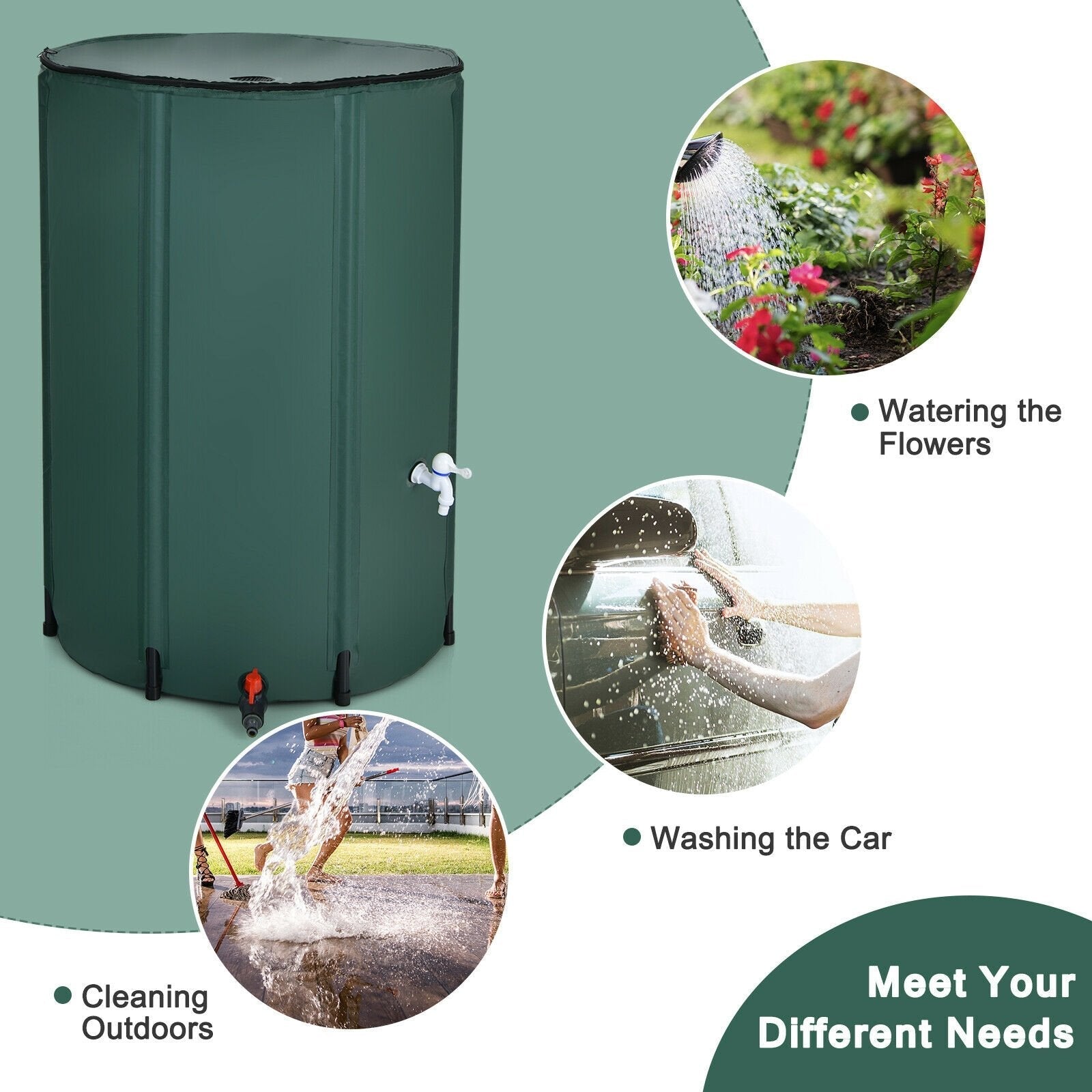 100 Gallon Portable Rain Barrel Water Collector Tank with Spigot Filter, Green Watering & Irrigation   at Gallery Canada