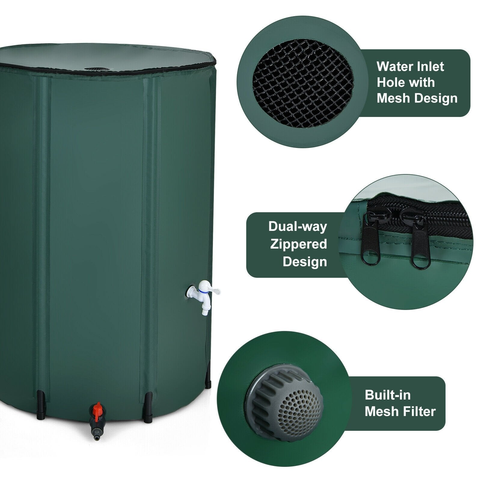 100 Gallon Portable Rain Barrel Water Collector Tank with Spigot Filter, Green Watering & Irrigation   at Gallery Canada