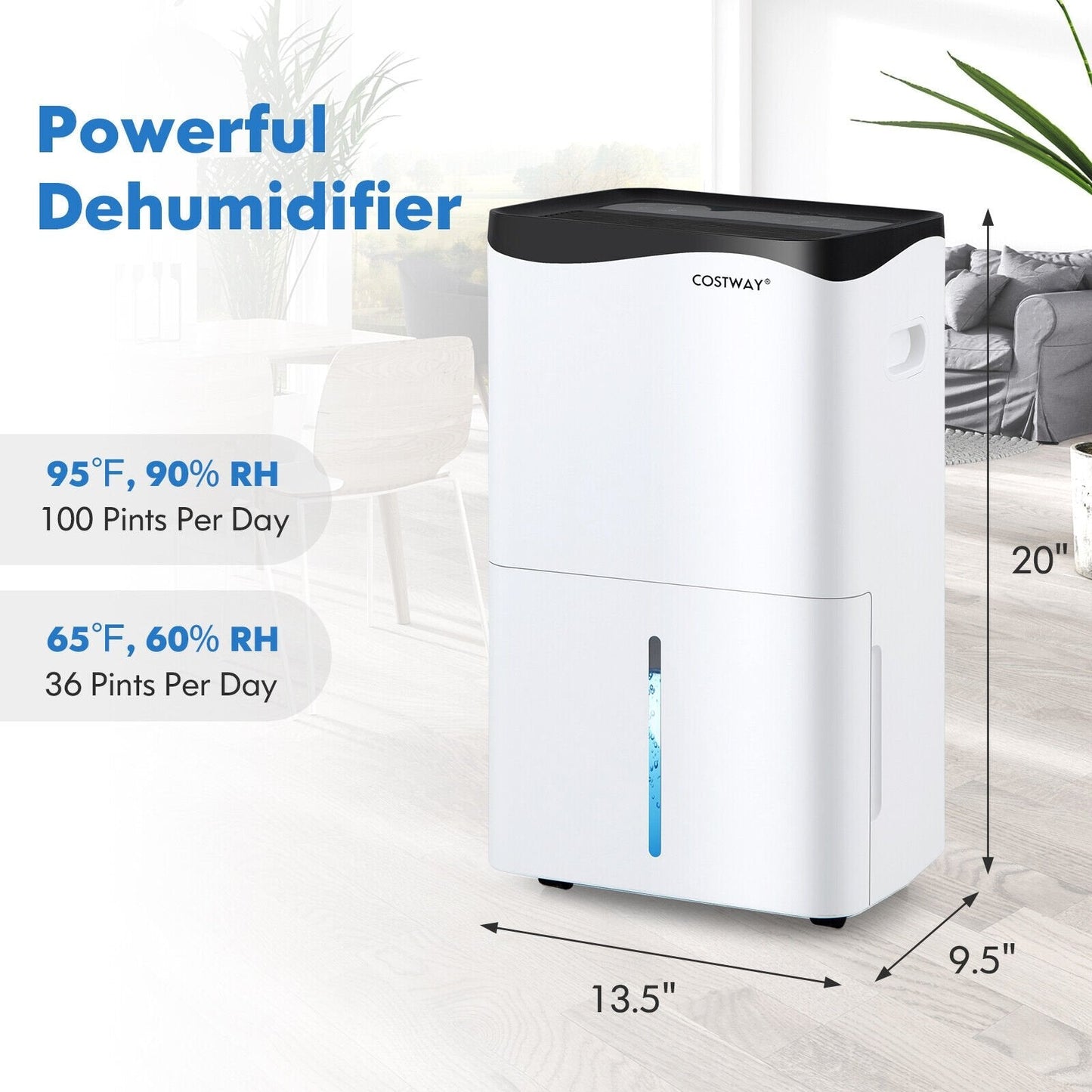 100-Pint Dehumidifier with Smart App and Alexa Control for Home and Basements, White Dehumidifiers   at Gallery Canada