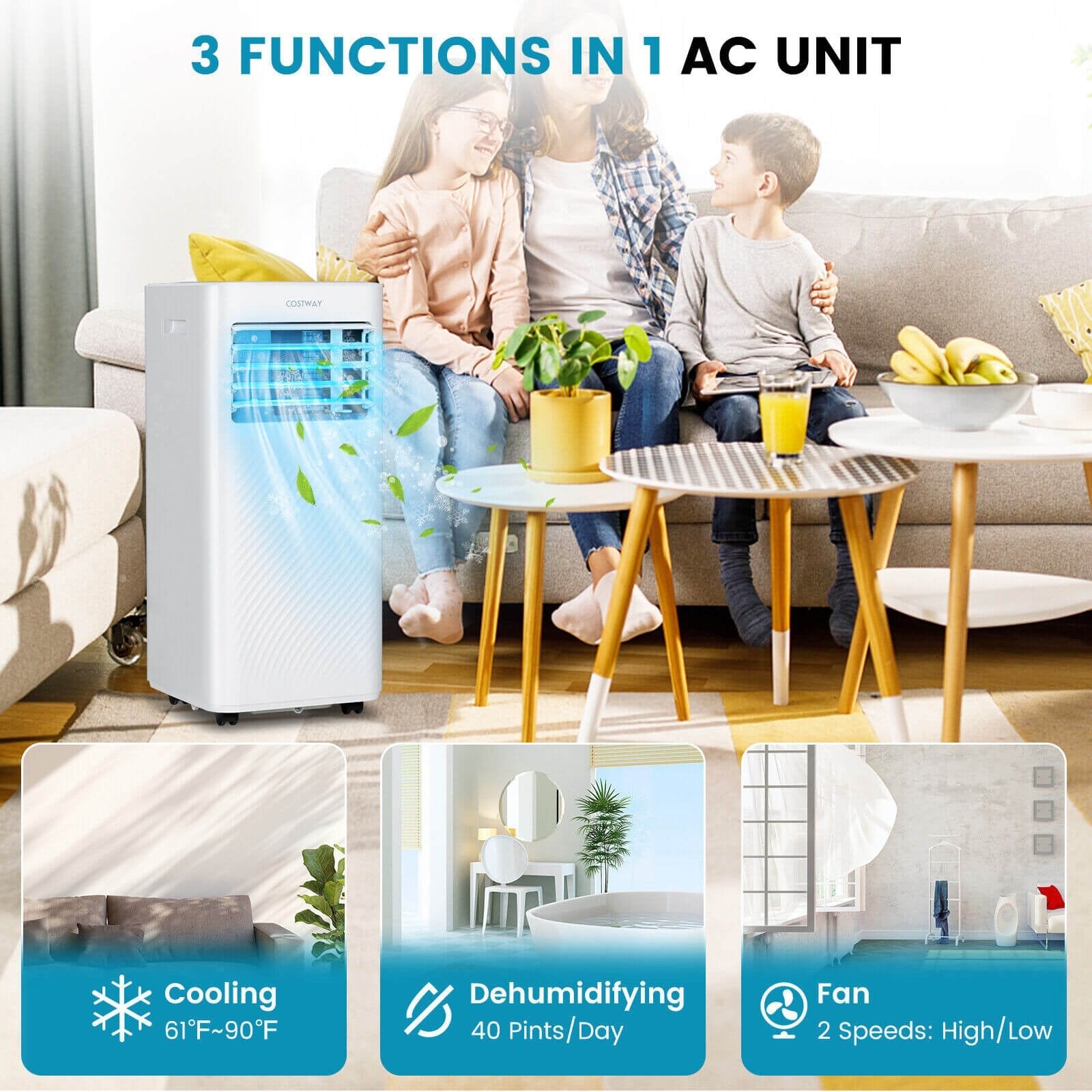 10000 BTU 4-in-1 Portable Air Conditioner with Humidifier and Sleep Mode, White Portable Air Conditioners   at Gallery Canada