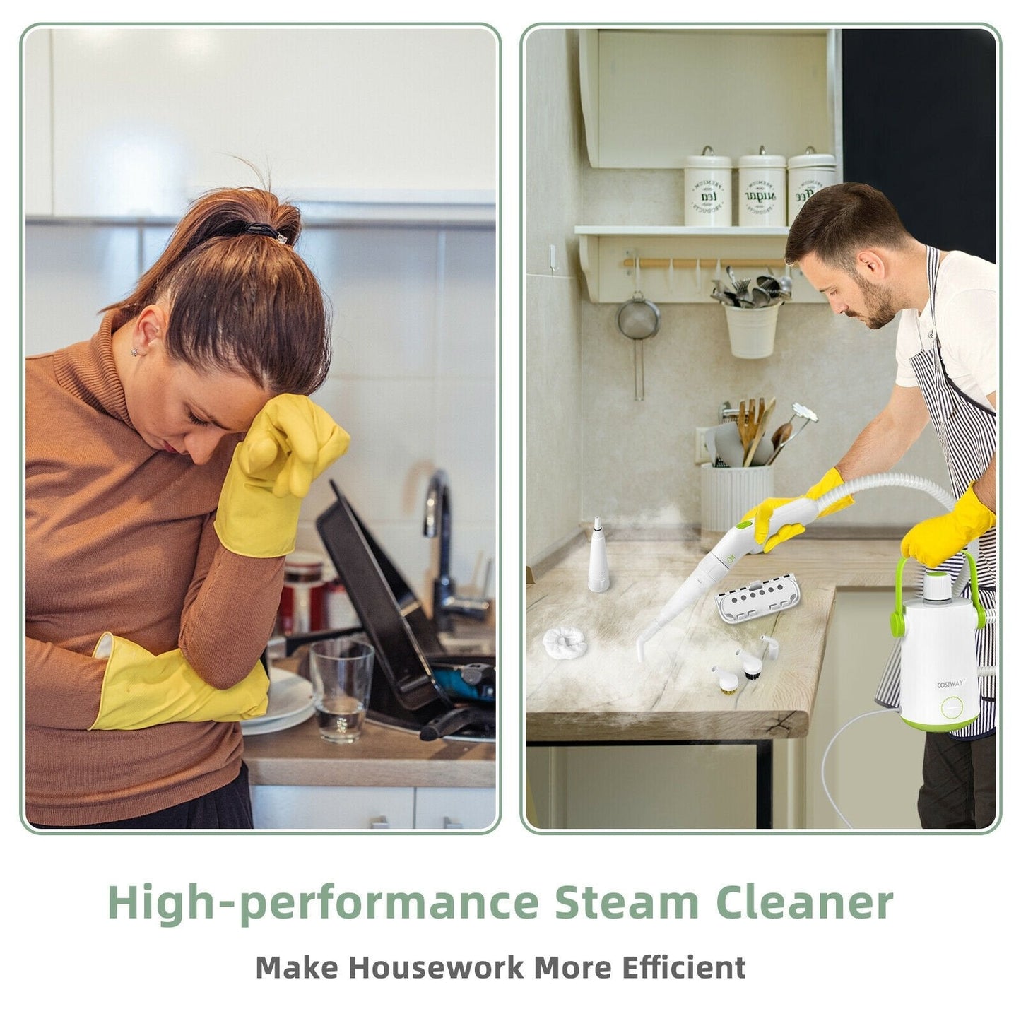 1000W Multifunction Portable Hand-held Steam Cleaner with 10 Accessories, Green Vacuums & Cleaners   at Gallery Canada