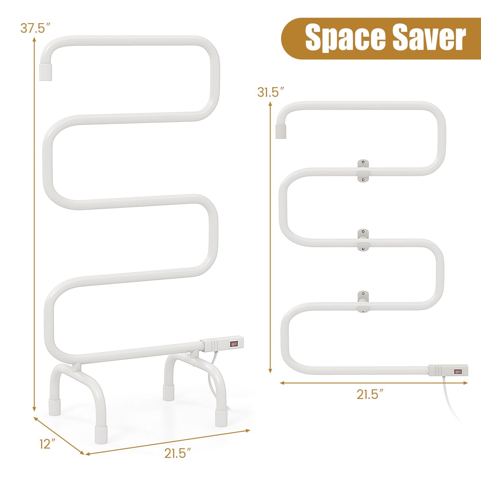 100W Electric Towel Warmer Drying Rack, White Towel Racks   at Gallery Canada