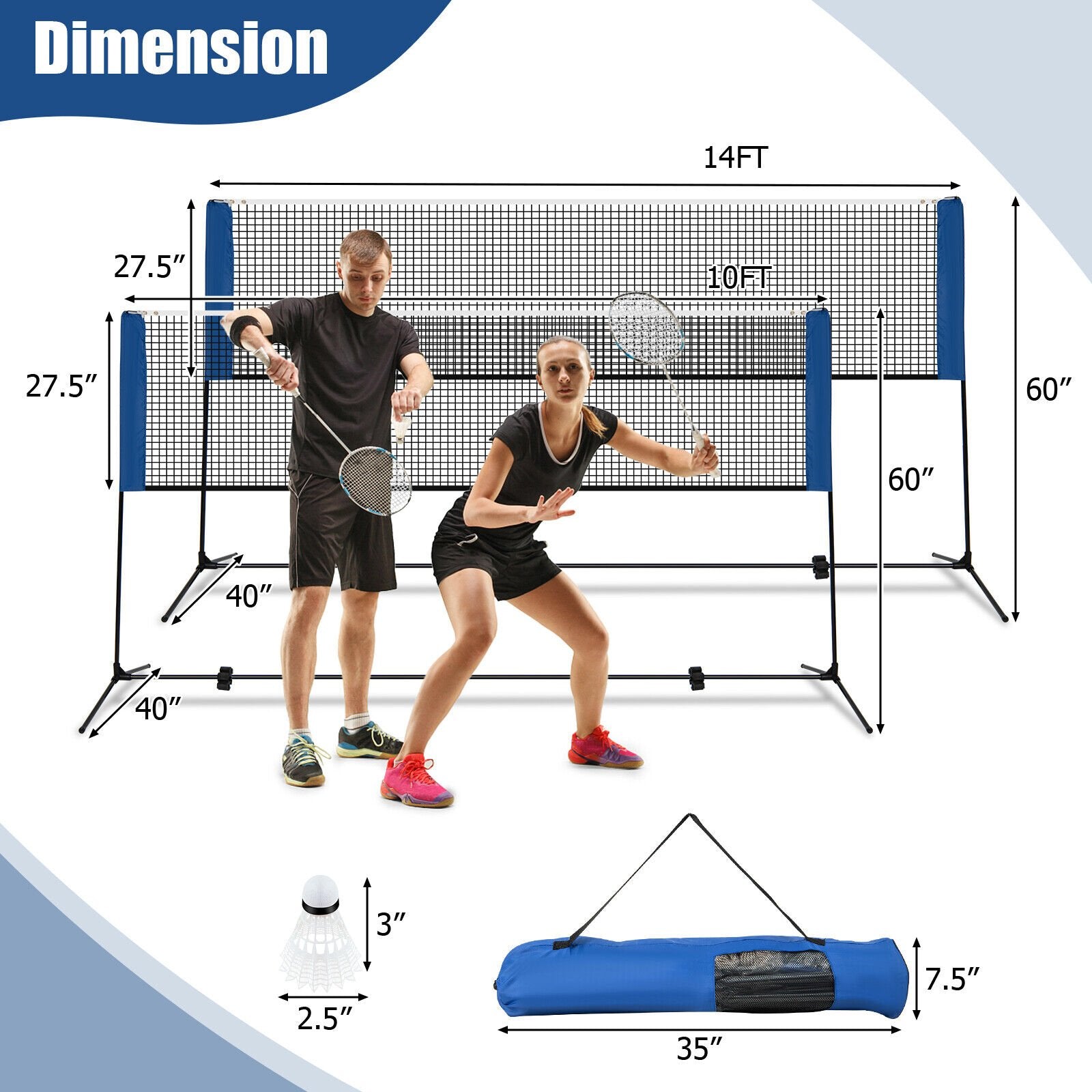 10/14 Feet Adjustable Badminton Net Stand with Portable Carry Bag-10 Feet, Black Sport Equipments   at Gallery Canada