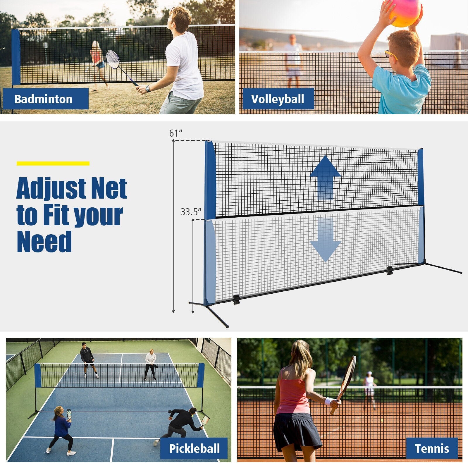 10/14 Feet Adjustable Badminton Net Stand with Portable Carry Bag-14 ft, Black Sport Equipments   at Gallery Canada