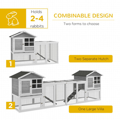 102" 2-in-1 Wooden Rabbit Hutch with Run, Tray, Ramp for Small Animals, Grey Rabbit Hutch   at Gallery Canada