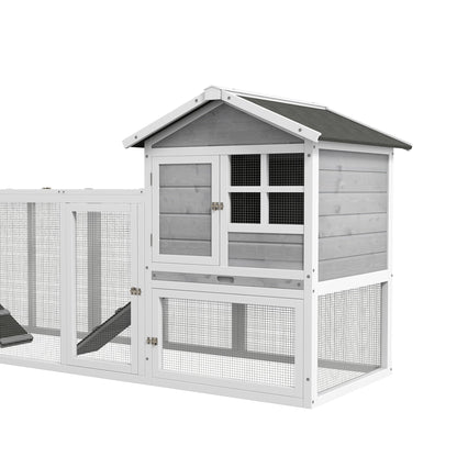 102" 2-in-1 Wooden Rabbit Hutch with Run, Tray, Ramp for Small Animals, Grey Rabbit Hutch   at Gallery Canada