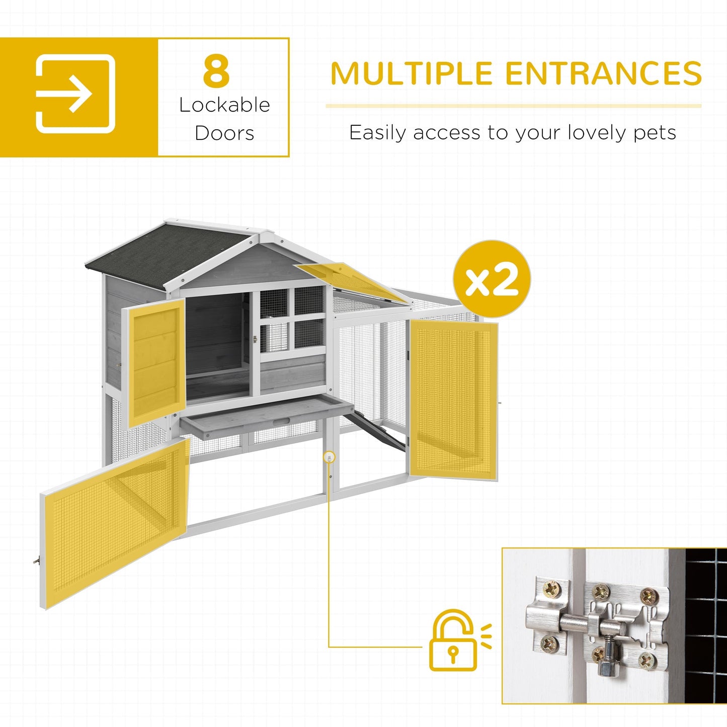 102" 2-in-1 Wooden Rabbit Hutch with Run, Tray, Ramp for Small Animals, Grey Rabbit Hutch   at Gallery Canada