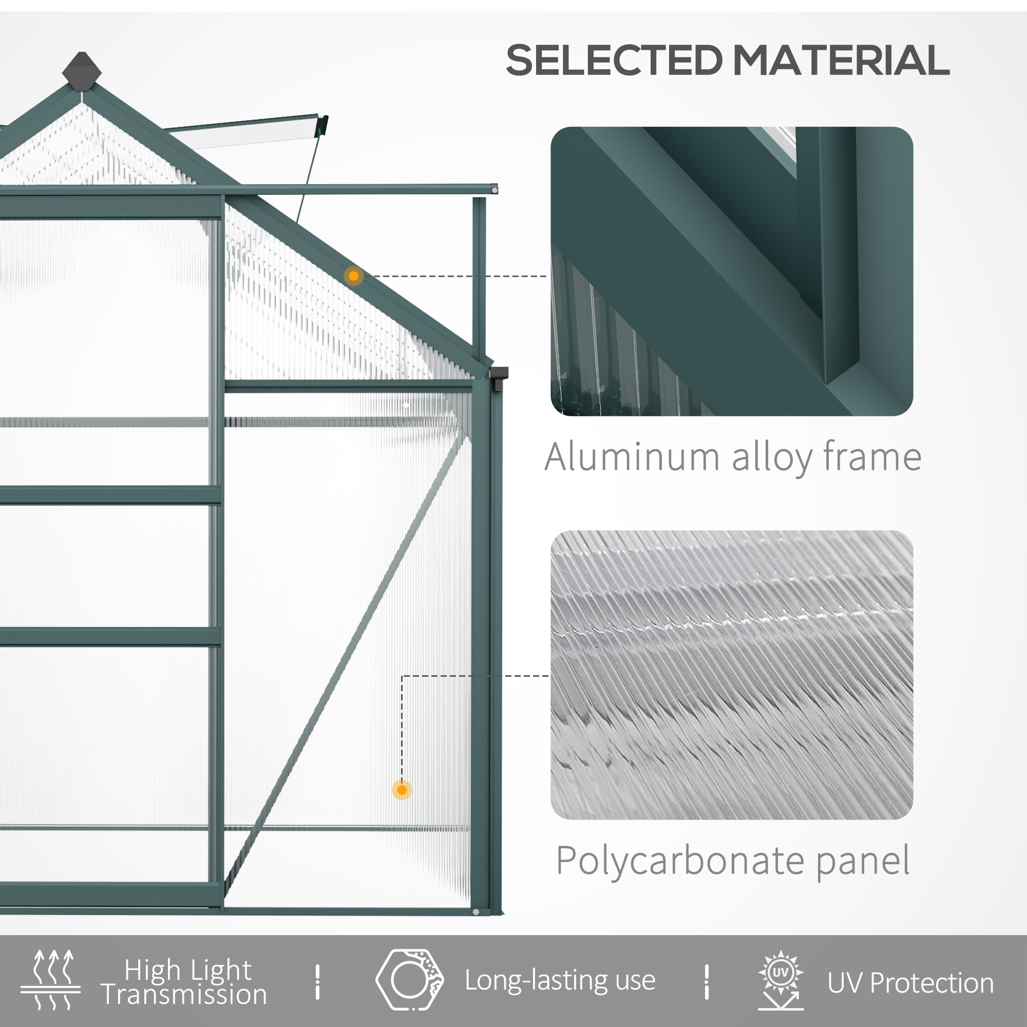 10.2' x 6.3' x 6.6' Clear Polycarbonate Greenhouse Large Walk-In Green House Garden Plants Grow Galvanized Base Aluminium Frame w/ Slide Door Walk In Greenhouses   at Gallery Canada