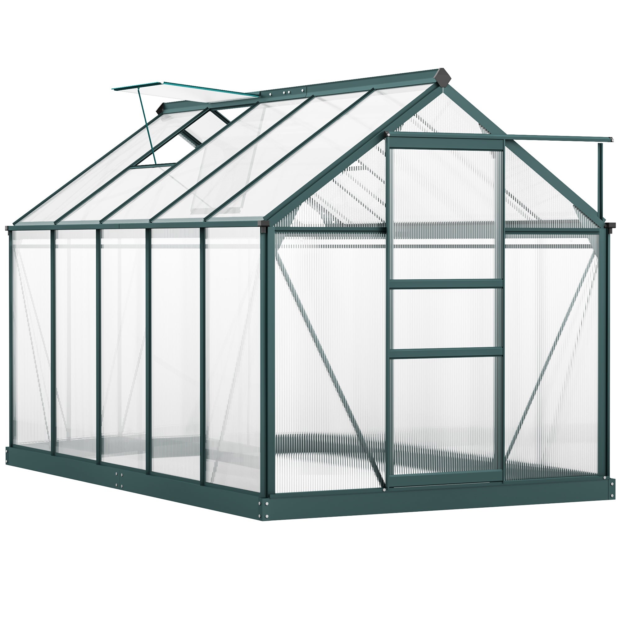 10.2' x 6.3' x 6.6' Clear Polycarbonate Greenhouse Large Walk-In Green House Garden Plants Grow Galvanized Base Aluminium Frame w/ Slide Door Walk In Greenhouses Dark Green and Transparent  at Gallery Canada