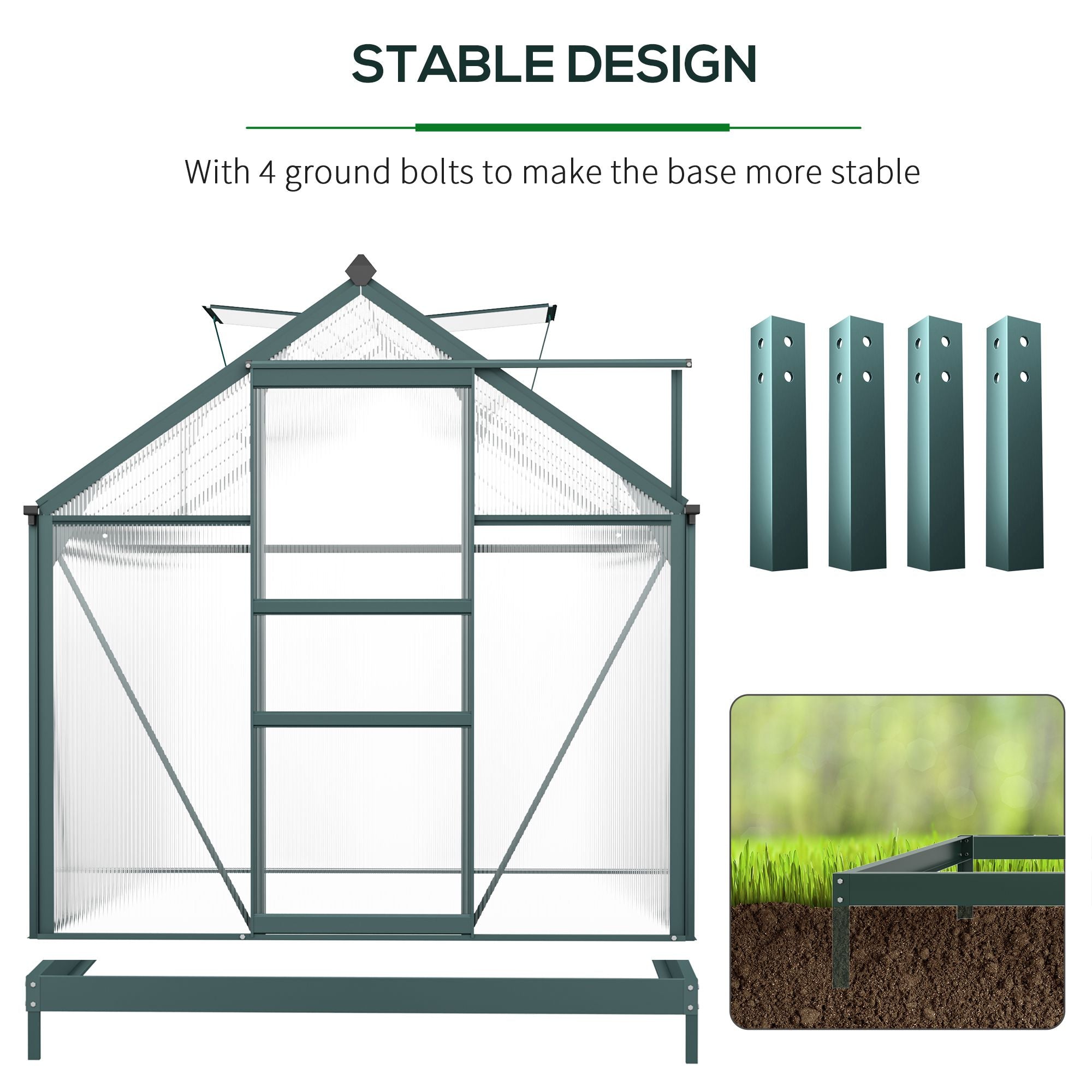 10.2' x 6.3' x 6.6' Clear Polycarbonate Greenhouse Large Walk-In Green House Garden Plants Grow Galvanized Base Aluminium Frame w/ Slide Door Walk In Greenhouses   at Gallery Canada