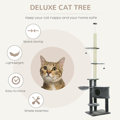 104.25" Cat Tree Stand House Hammock Pet Furniture Kitten Activity Tower Kitty Play House 5-Tier - Dark Grey Floor to Ceiling Cat Trees   at Gallery Canada