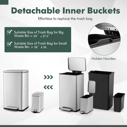 10.5 Gal and 1.6 Gal Step Trash Can Combo Set with Detachable Inner Buckets, Silver Kitchen Utensils   at Gallery Canada