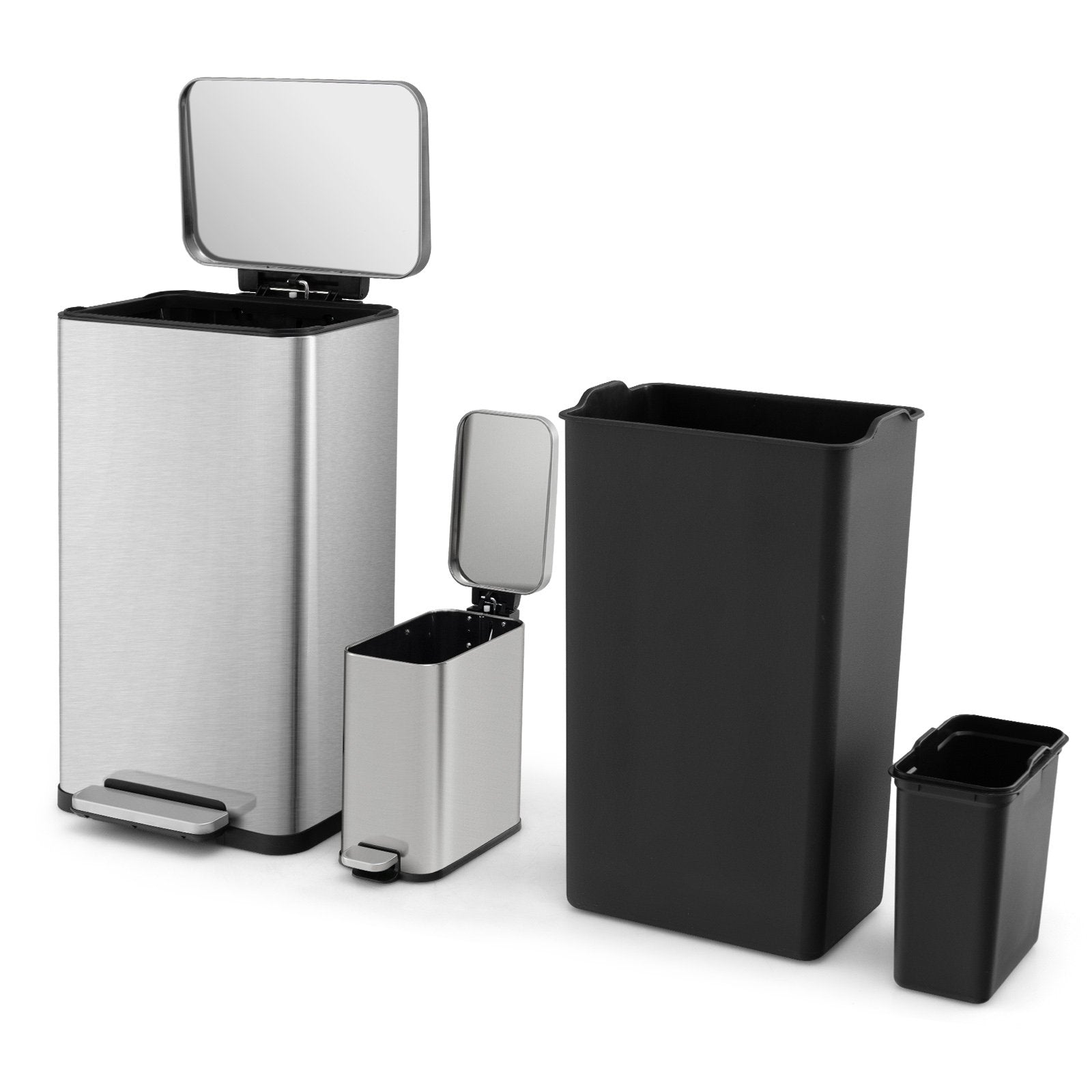 10.5 Gal and 1.6 Gal Step Trash Can Combo Set with Detachable Inner Buckets, Silver Kitchen Utensils   at Gallery Canada