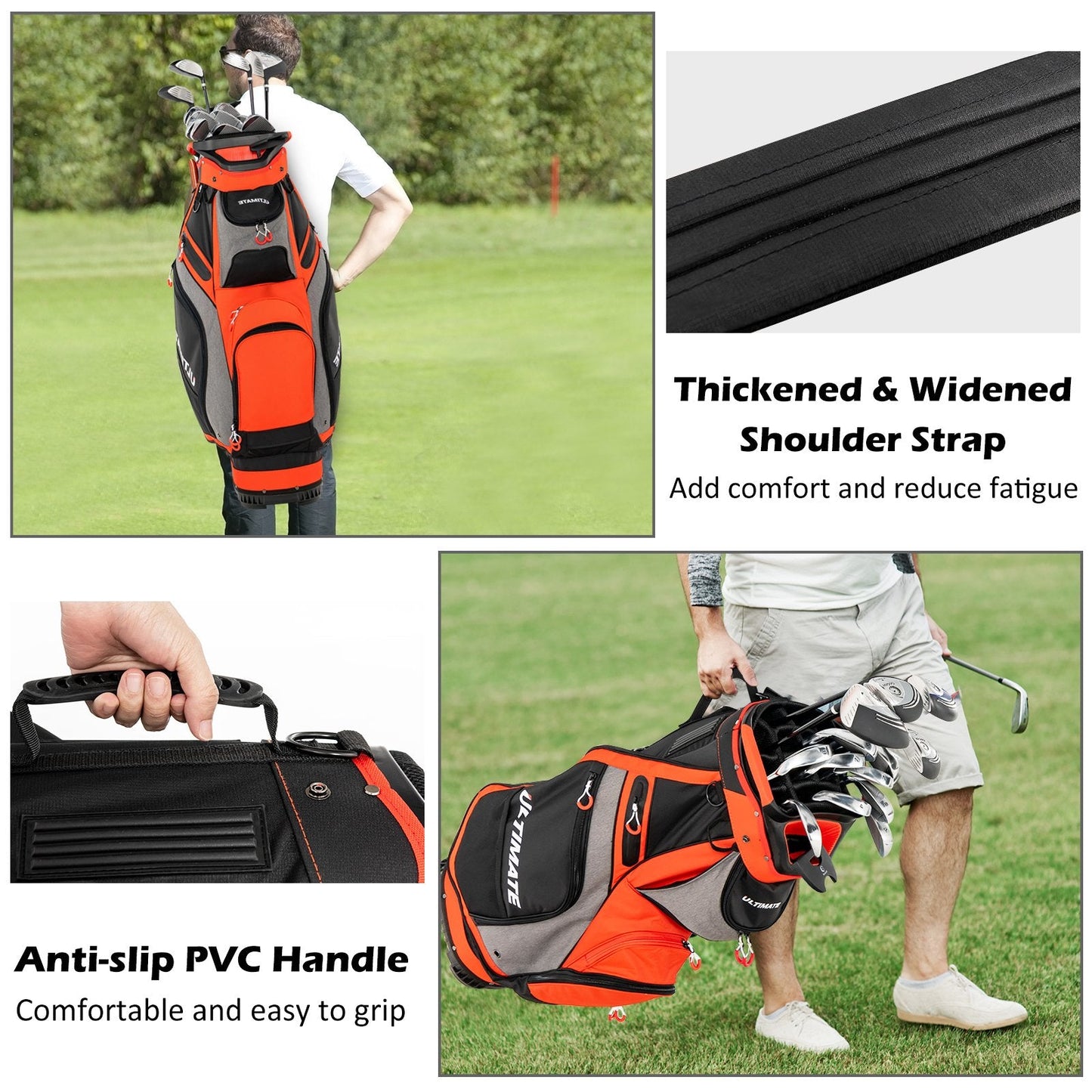 10.5 Inch Golf Stand Bag with 14 Way Dividers and 7 Zippered Pockets, Orange Golf   at Gallery Canada