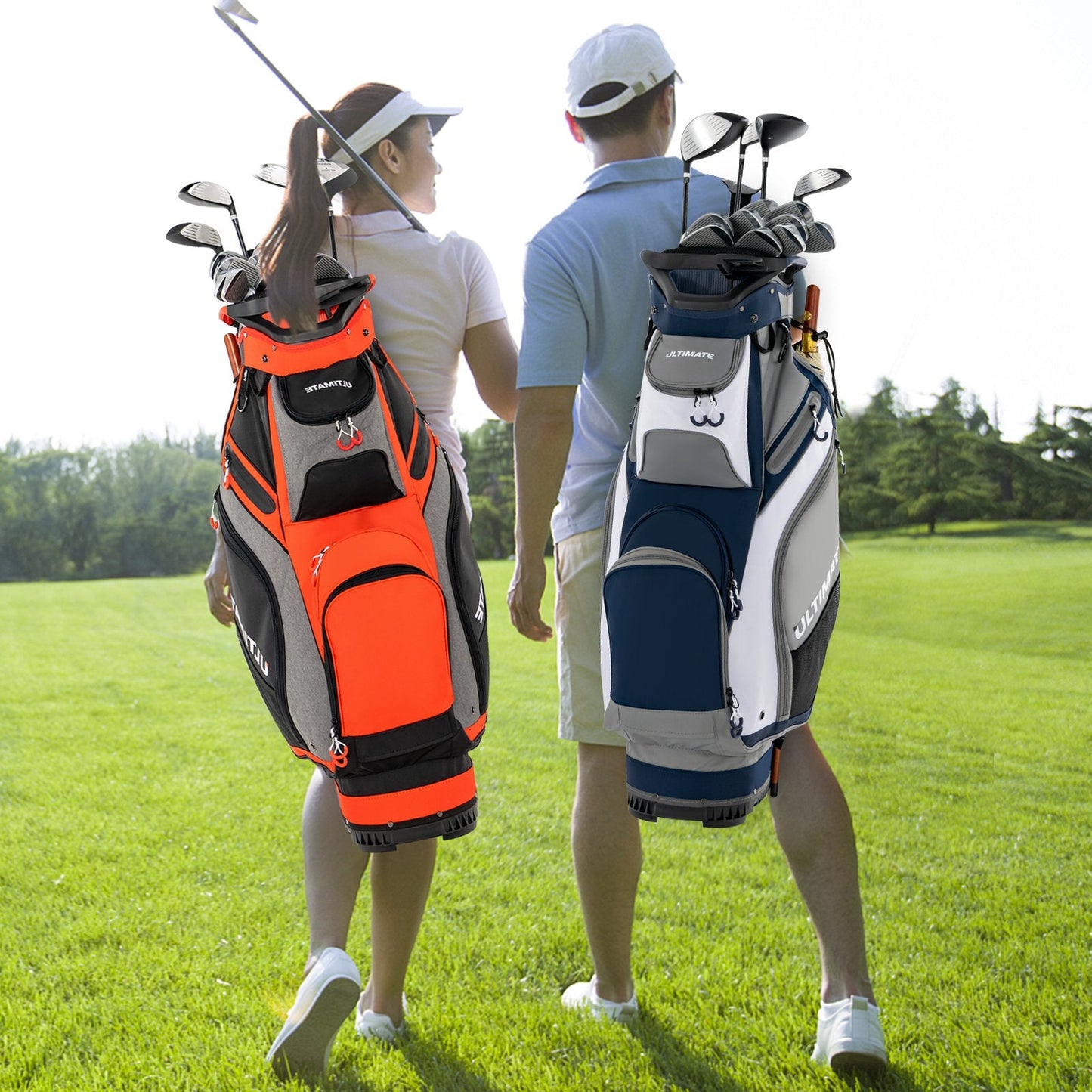 10.5 Inch Golf Stand Bag with 14 Way Dividers and 7 Zippered Pockets, Orange Golf   at Gallery Canada