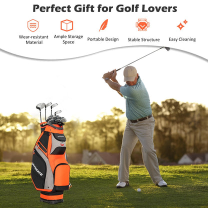 10.5 Inch Golf Stand Bag with 14 Way Dividers and 7 Zippered Pockets, Orange Golf   at Gallery Canada