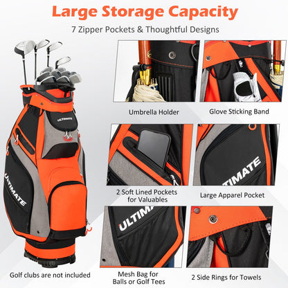 10.5 Inch Golf Stand Bag with 14 Way Dividers and 7 Zippered Pockets, Orange Golf   at Gallery Canada