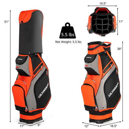 10.5 Inch Golf Stand Bag with 14 Way Dividers and 7 Zippered Pockets, Orange Golf   at Gallery Canada