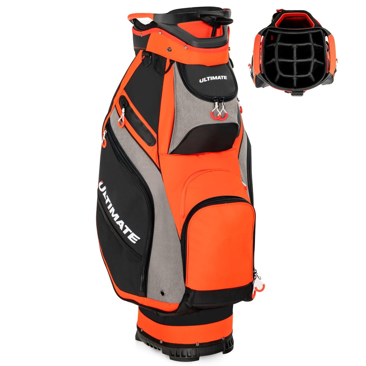 10.5 Inch Golf Stand Bag with 14 Way Dividers and 7 Zippered Pockets, Orange Golf   at Gallery Canada