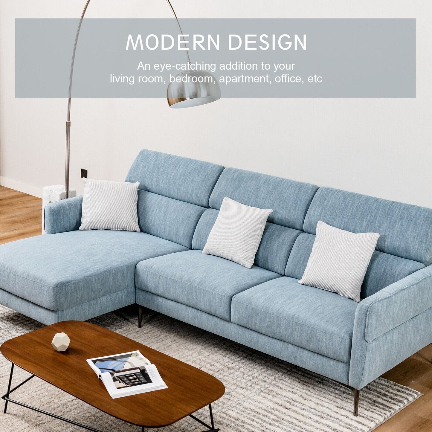 105 Inch L-Shaped Sofa Couch with 3 Adjustable Headrests, Blue Sofas & Loveseats   at Gallery Canada