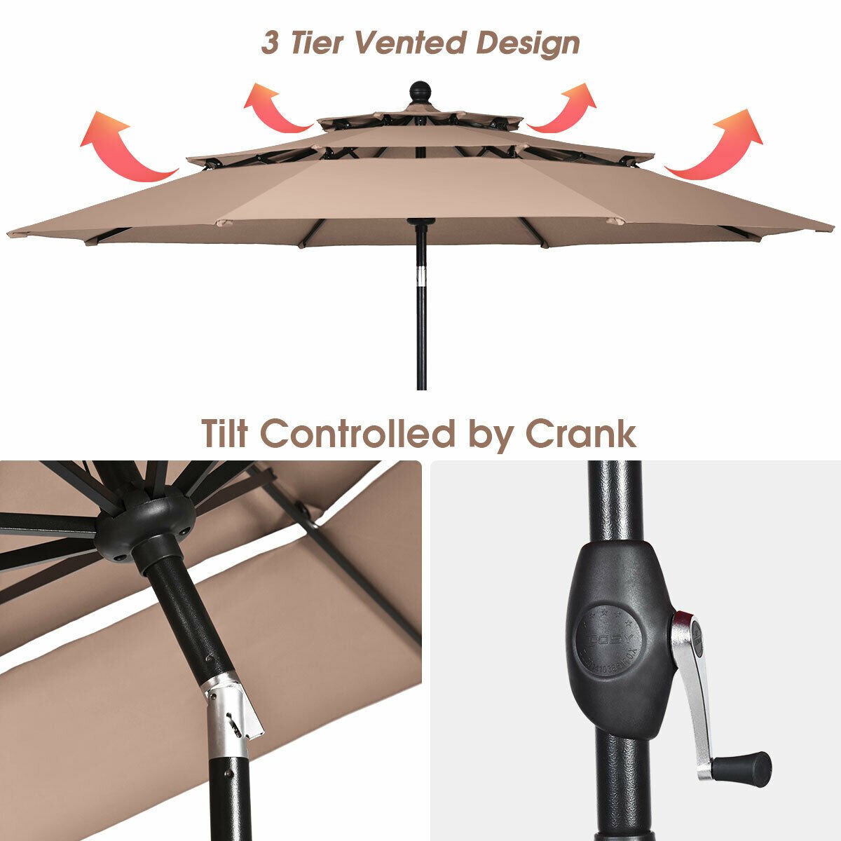 10ft 3 Tier Outdoor Patio Umbrella with Double Vented, Beige Outdoor Umbrellas   at Gallery Canada