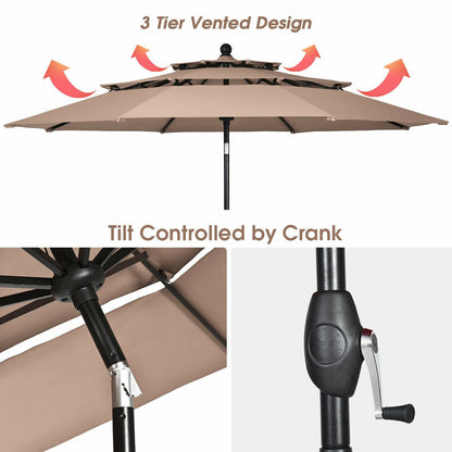 10ft 3 Tier Outdoor Patio Umbrella with Double Vented, Beige Outdoor Umbrellas   at Gallery Canada