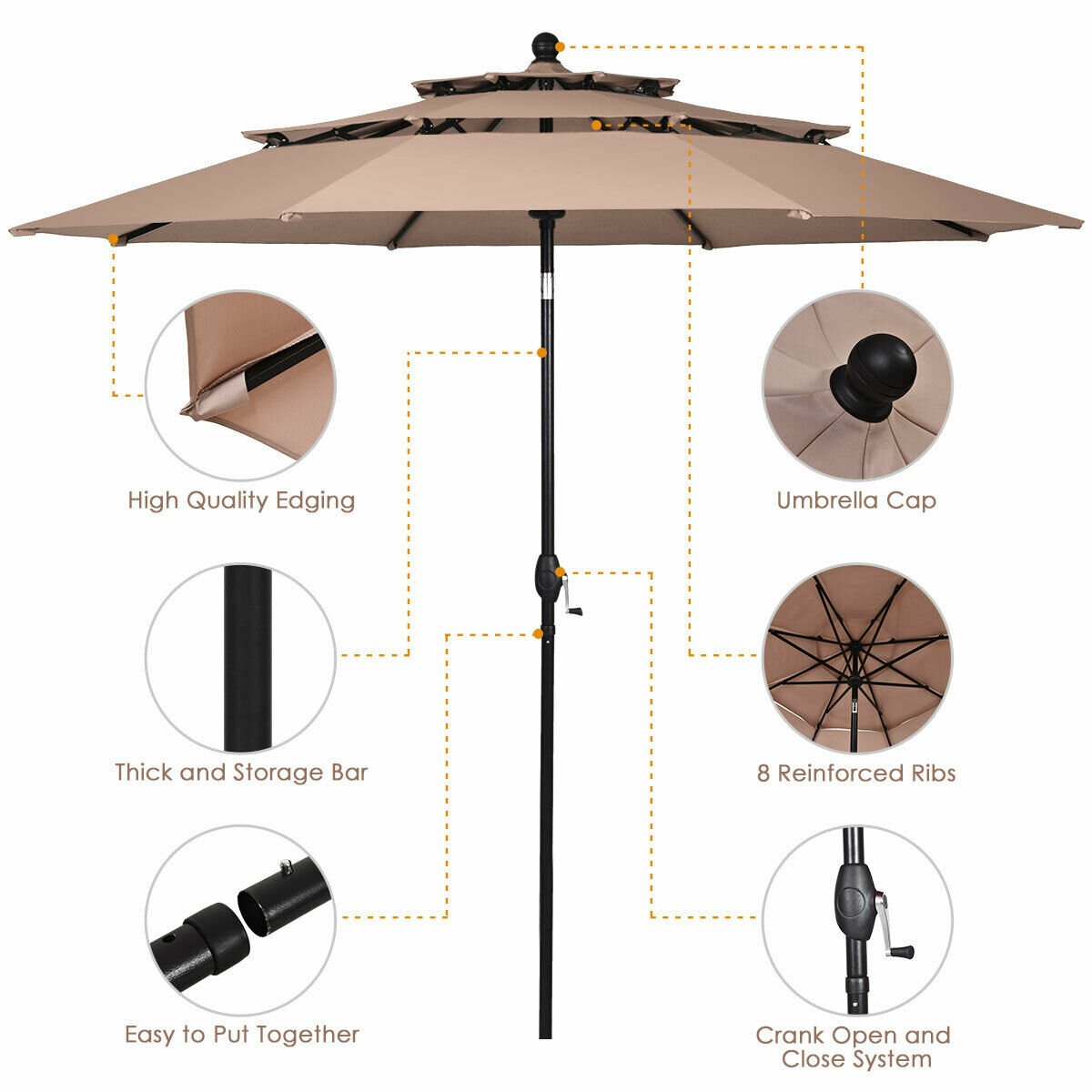 10ft 3 Tier Outdoor Patio Umbrella with Double Vented, Beige Outdoor Umbrellas   at Gallery Canada