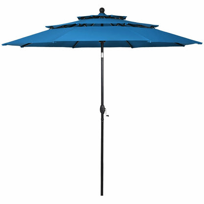 10ft 3 Tier Outdoor Patio Umbrella with Double Vented, Blue Outdoor Umbrellas   at Gallery Canada